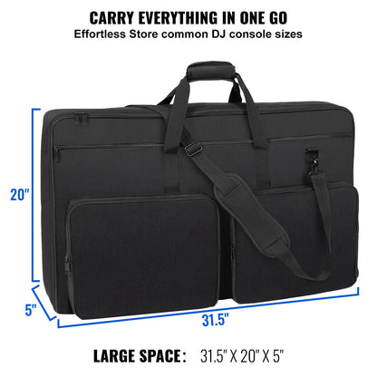VEVOR Padded DJ Mixer Gig Bag, 1200D Oxford Fabric, DJ Gear Carry Bag with 3 Storage