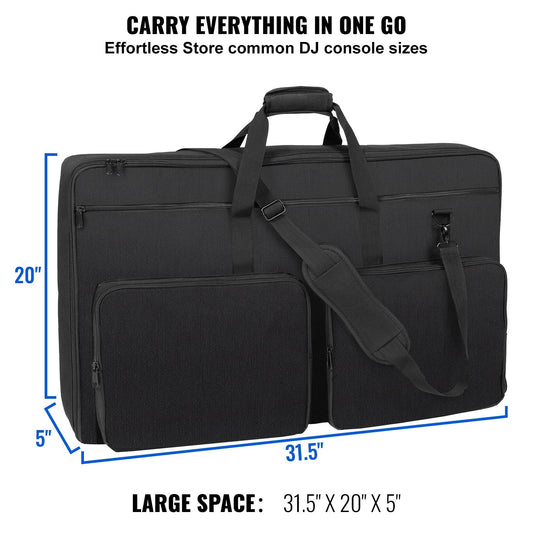 Padded DJ Mixer Bag, 1200D Oxford, 3 Pockets, 1.5m Strap, 0.39in Padding