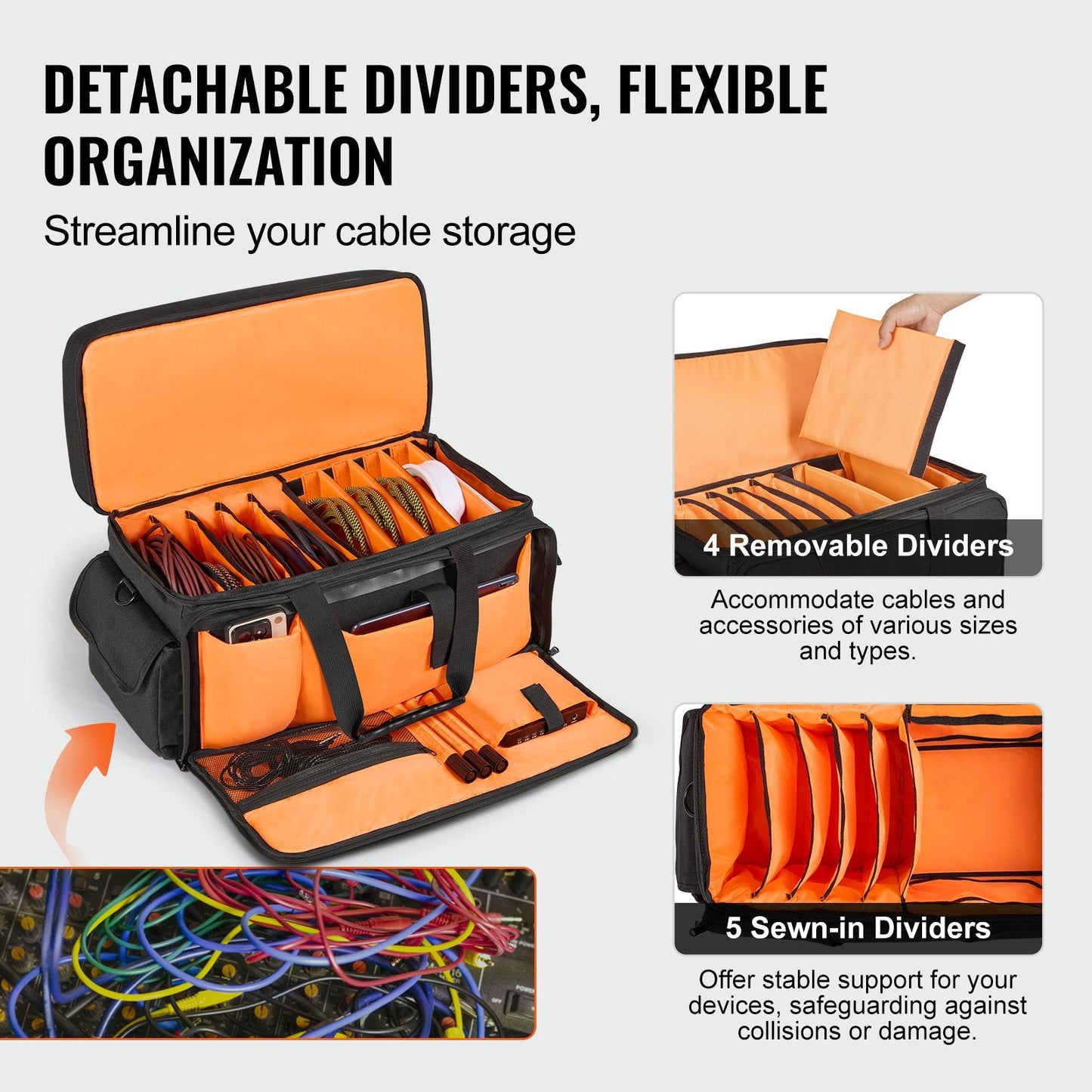 DJ Cable Organizer Bag with Dividers, 1200D Fabric, 2.15 kg, 0.6 x 0.3 x 0.33 m