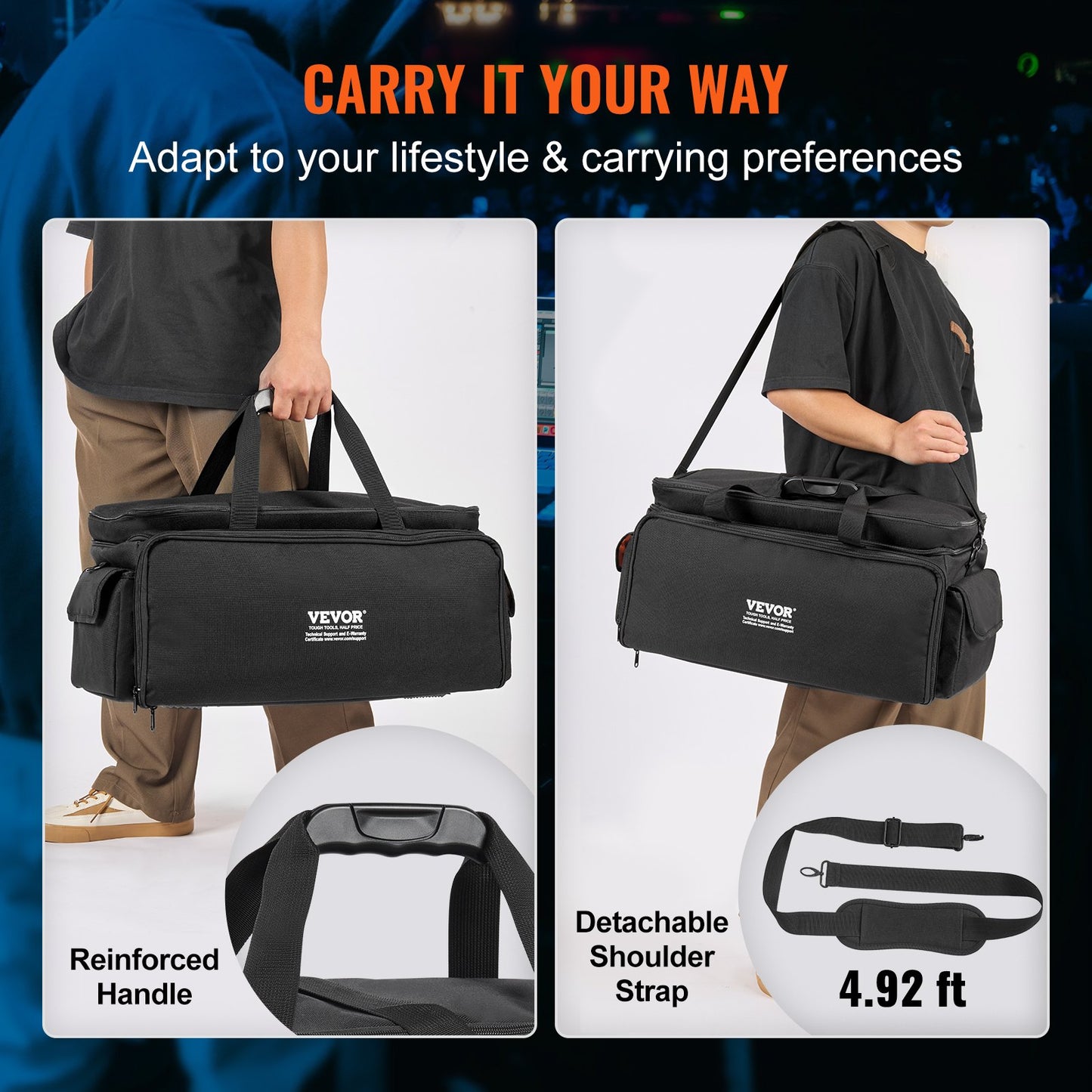 VEVOR DJ Cable File Bag, 1200D Oxford Fabric, DJ Gig Bag with 9 Detachable Divider