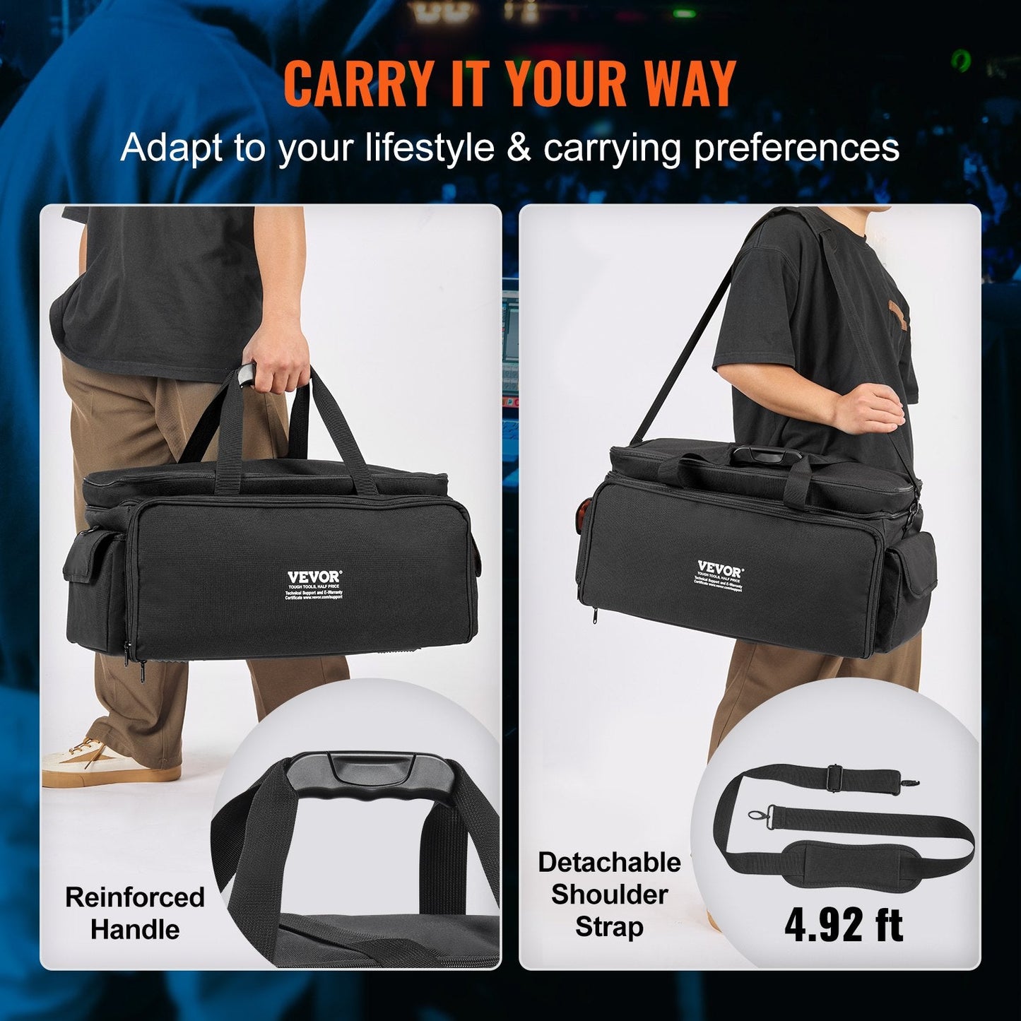 DJ Cable Organizer Bag with Dividers, 1200D Fabric, 2.15 kg, 0.6 x 0.3 x 0.33 m