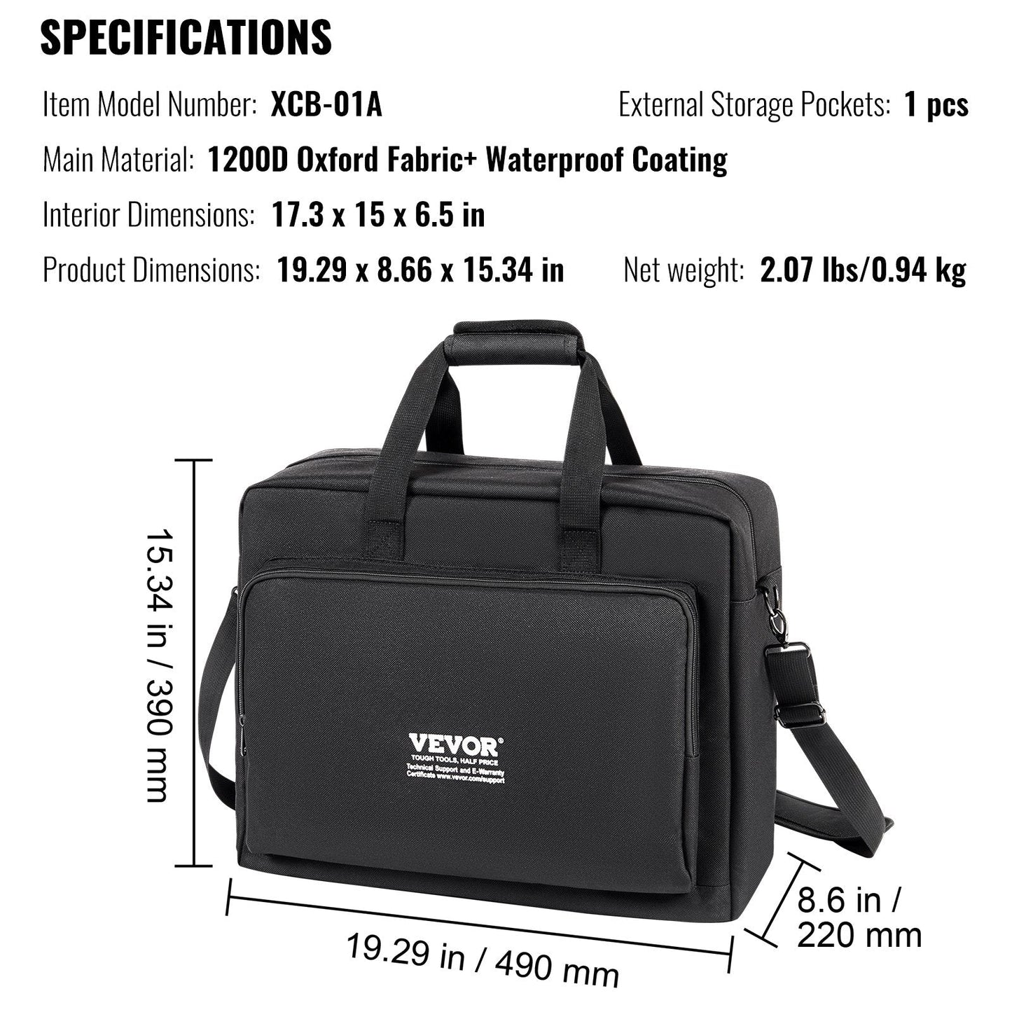 DJ Mixer Carry Bag with 1.5m Strap, 1200D Oxford Fabric, 10mm Padding, 0.94 kg