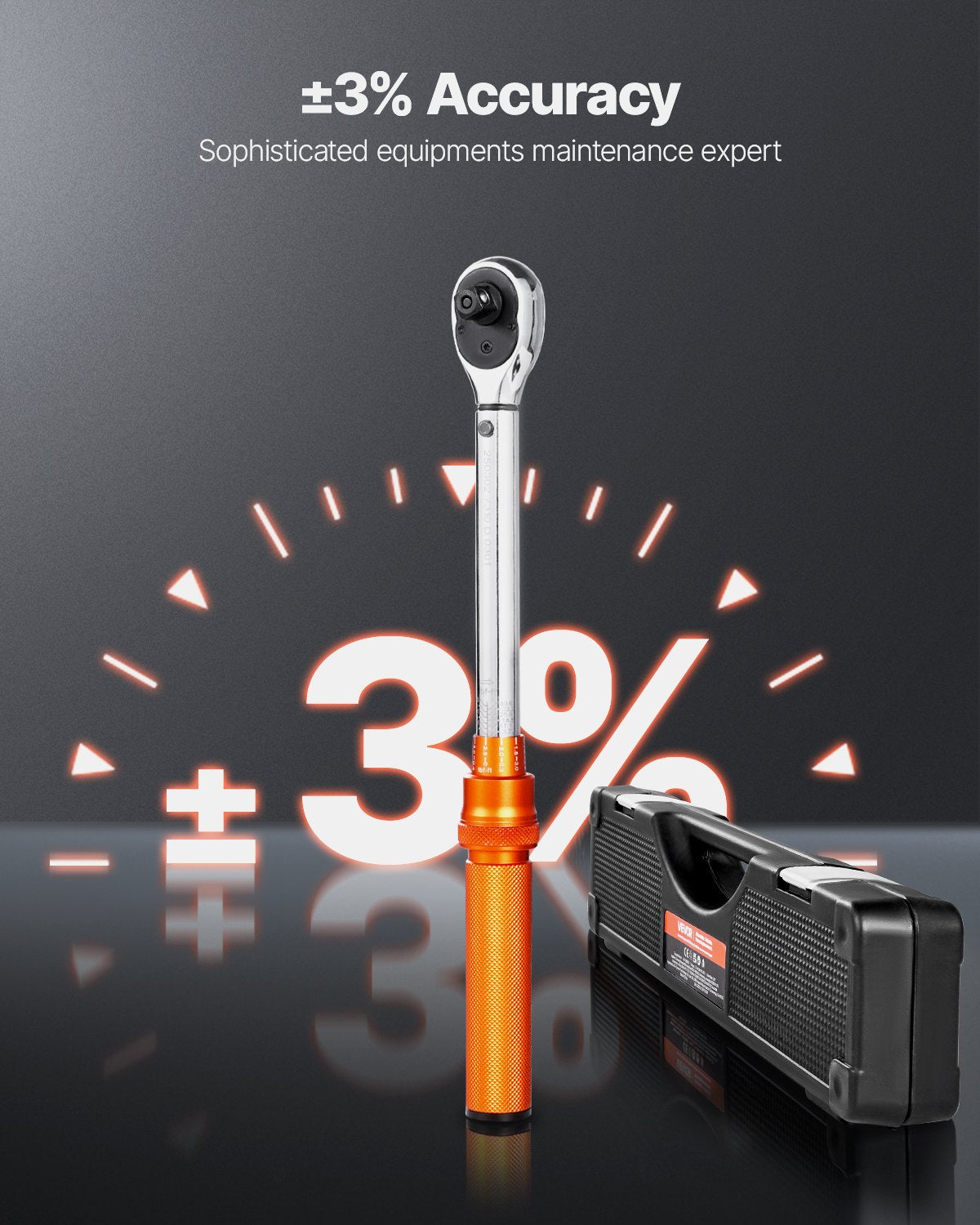 Click Torque Wrench Set, 3/8 Inch Drive, 5-60 N.m / 3.7-44.3 lbf.ft, Dual-direction, 72-Tooth, ±3% High Precision, with Sockets, Bits, Extension Bar, Spark Plug Sockets, Adapter, Orange