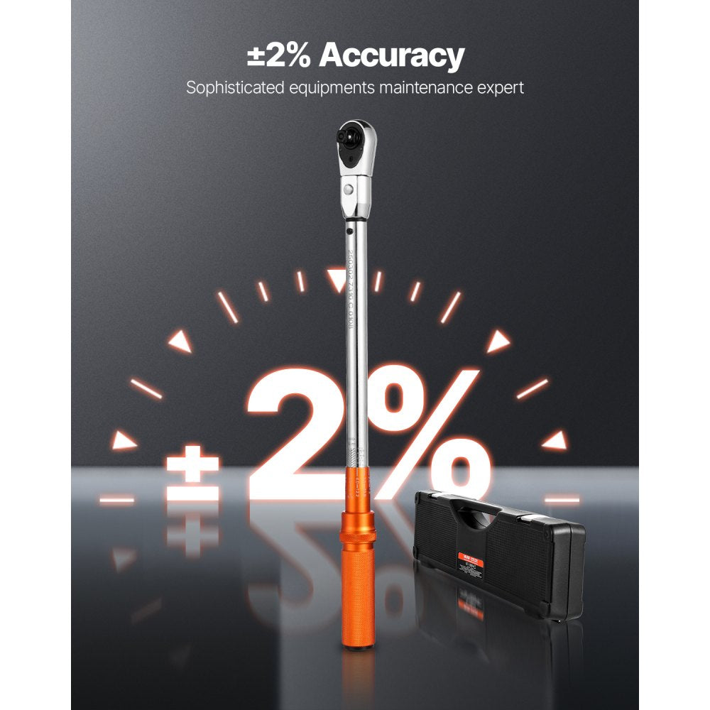 Adjustable Click Torque Wrench, 1/2 Inch Drive, 20-160 lbf-ft/27.1-216.8 N.m, Dual-direction and Dual Range Scales, 72-T