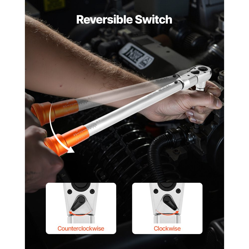 Adjustable Click Torque Wrench, 1/2 Inch Drive, 20-160 lbf-ft/27.1-216.8 N.m, Dual-direction and Dual Range Scales, 72-T