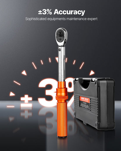 Click Torque Wrench Set, 1/4Inch Drive, 20-240 lbf-in / 2.3-27.1N.m, Dual-direction and Dual Range Scales, 72-Tooth, ±3% High Precision, with Bits, Sockets, Adapters, Extension Bar, Orange