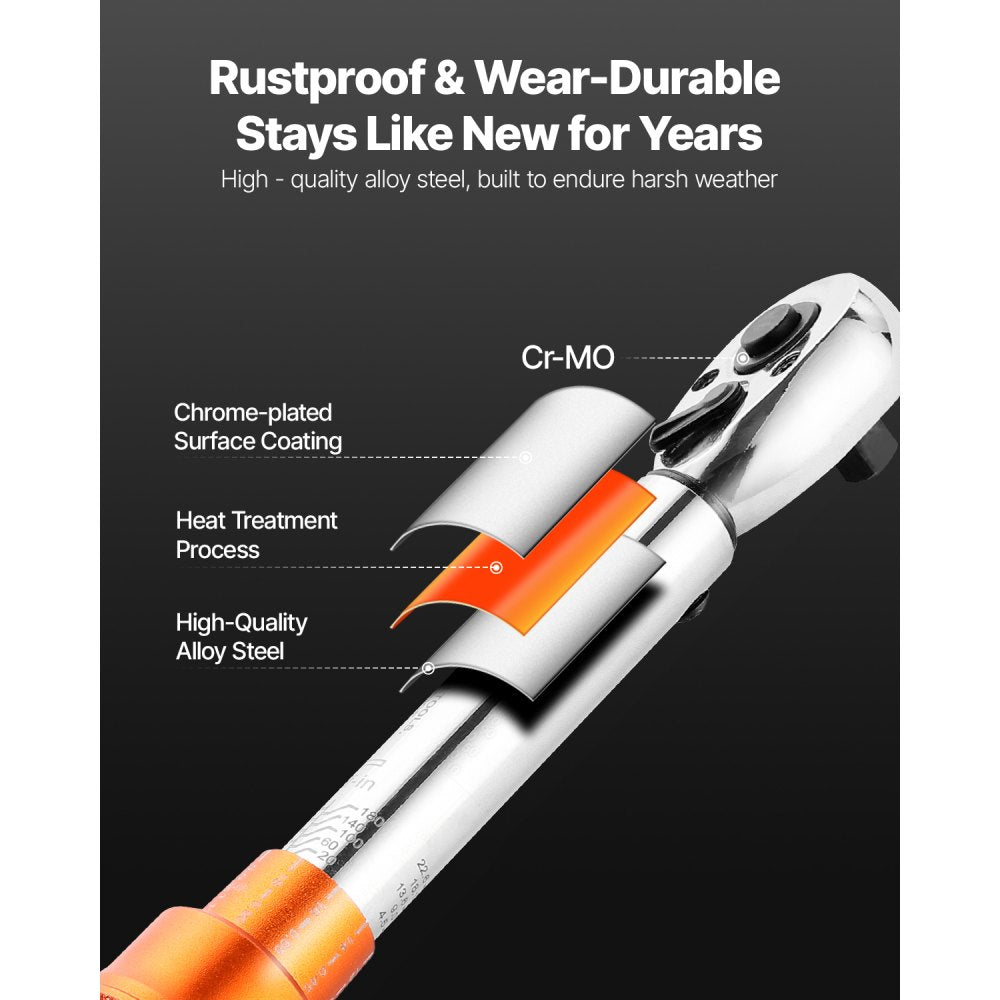 VEVOR Click Torque Wrench Set 1/4 Inch Drive 20-200lbf-in /2.3-22.6N.m Orange