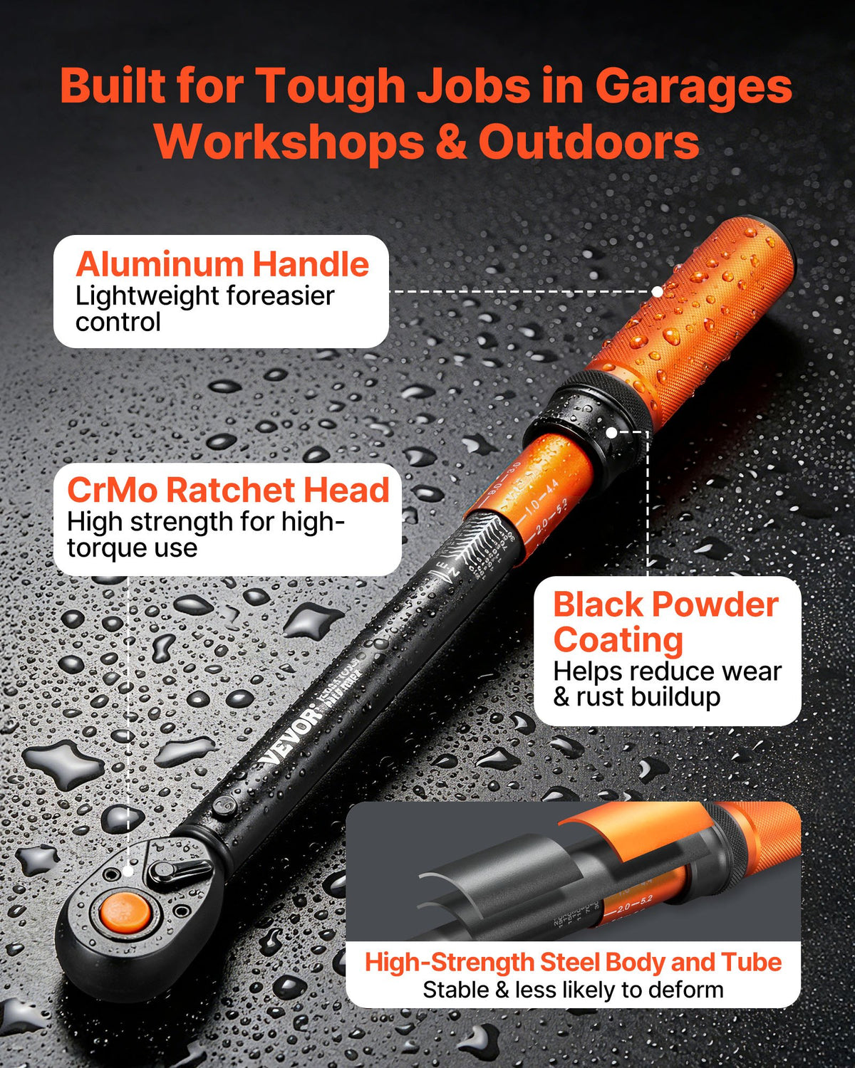 Torque Wrench, 12.7mm Drive Click Torque Wrench, 20-220 N.m, Dual Scale Readings, ±3% High Precision, with Extension Bar, Adapter and Storage Case, for Automotive Repair