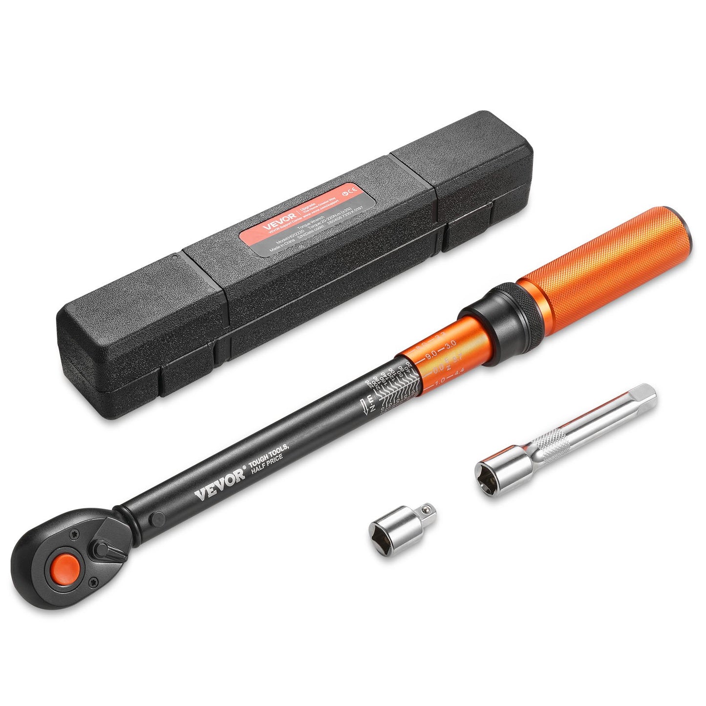 Torque Wrench, 12.7mm Drive Click Torque Wrench, 20-220 N.m, Dual Scale Readings, ±3% High Precision, with Extension Bar, Adapter and Storage Case, for Automotive Repair