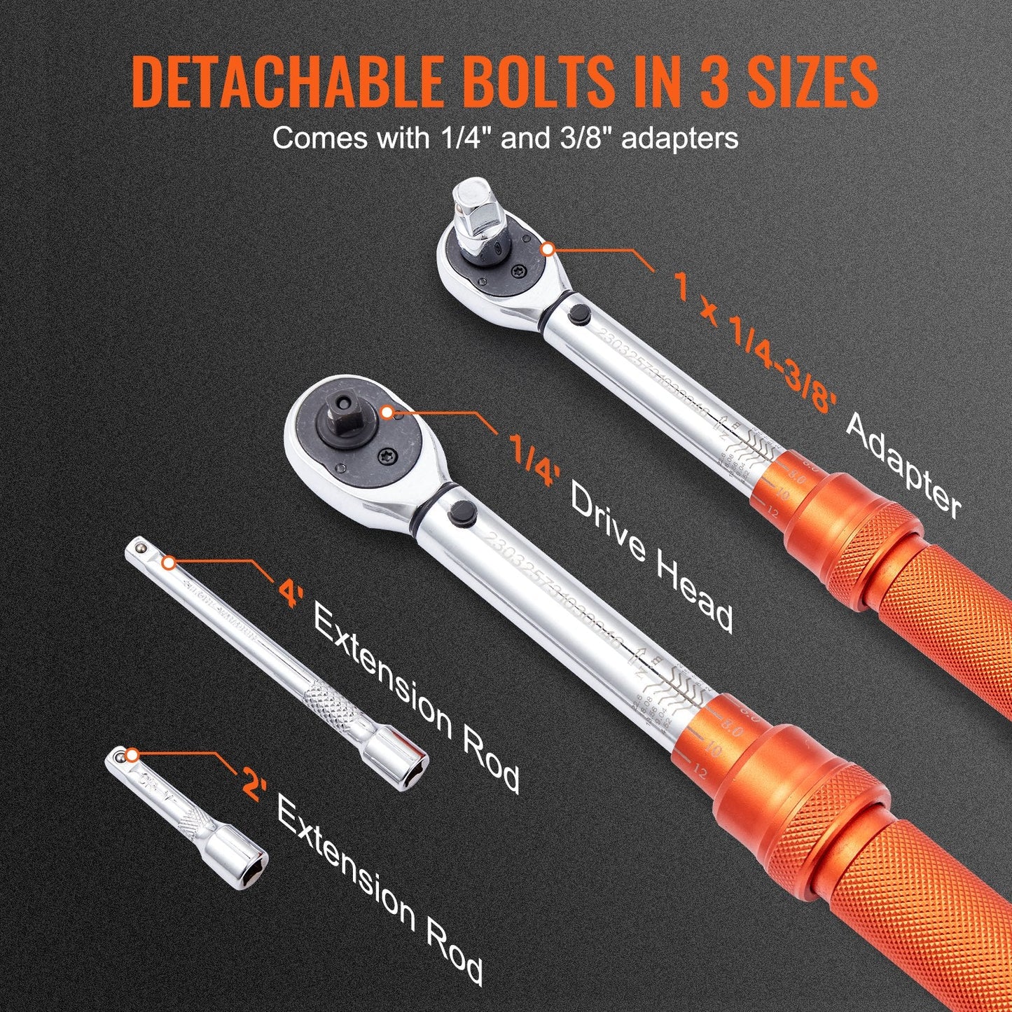 Adjustable Torque Wrench 1/4" Drive, 2.3-23 Nm, 72-Tooth Ratchet, Chrome Finish