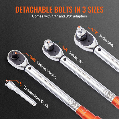 Adjustable Torque Wrench 0.5m Drive, 14-204Nm Precision Tool with 72-Tooth Ratchet