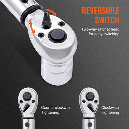 Adjustable Torque Wrench 0.5m Drive, 14-204Nm Precision Tool with 72-Tooth Ratchet