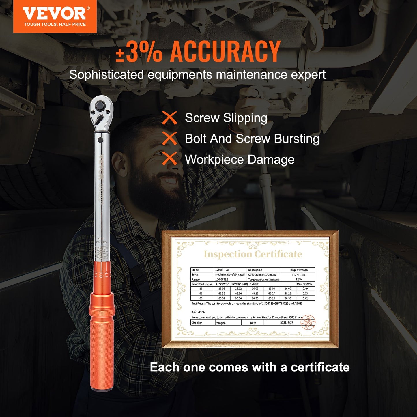 VEVOR Torque Wrench, 3/8-inch Drive Click Torque Wrench 10-80ft.lb/14-110n.m, Dual-Direction