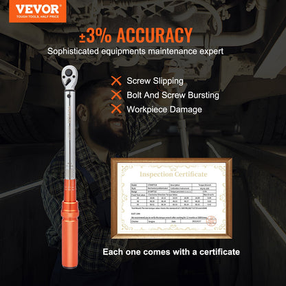 VEVOR Torque Wrench, 3/8-inch Drive Click Torque Wrench 10-80ft.lb/14-110n.m, Dual-Direction