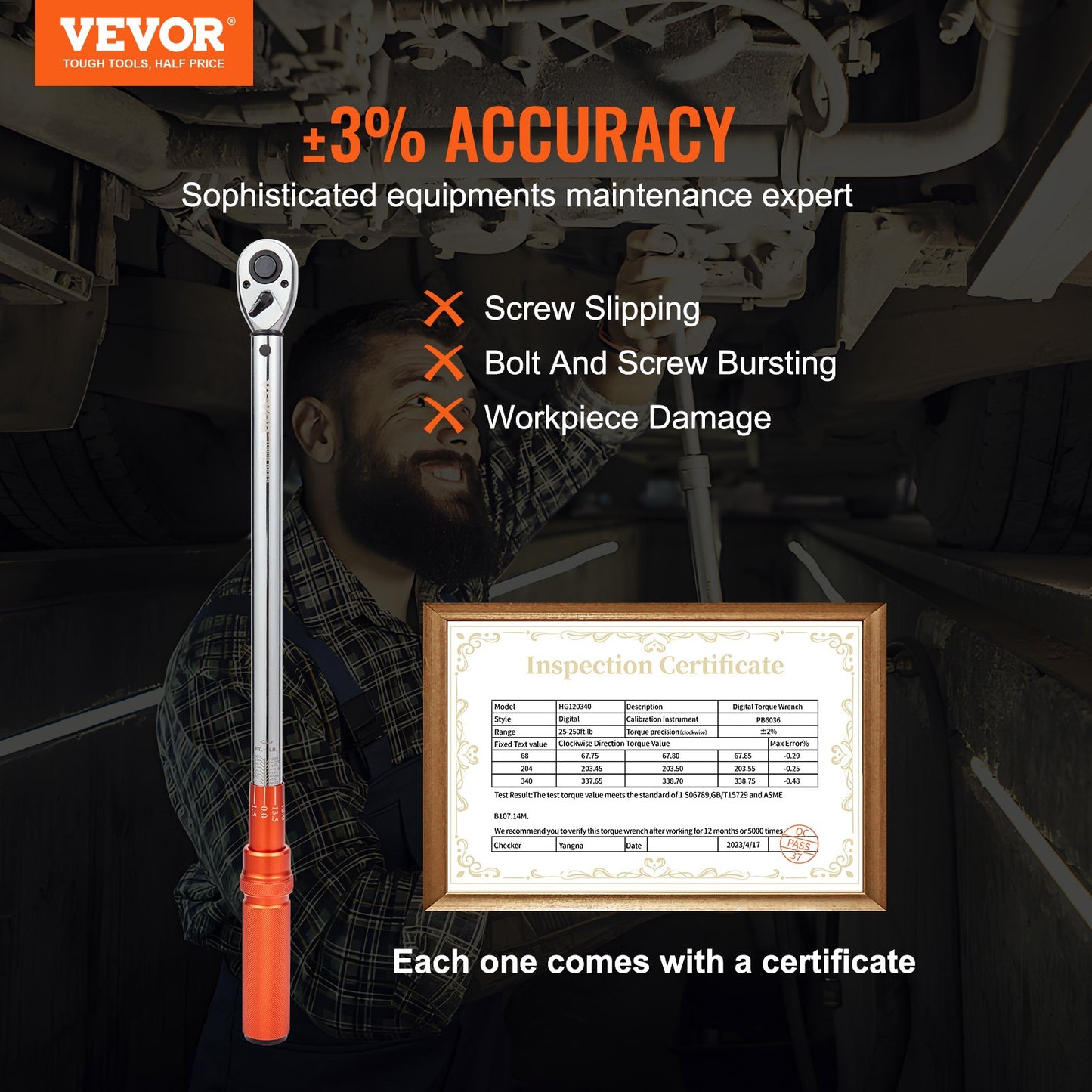 VEVOR Torque Wrench Adjustable Torque Wrench 1/2" Drive 20-250ft.lb/34-340n.m