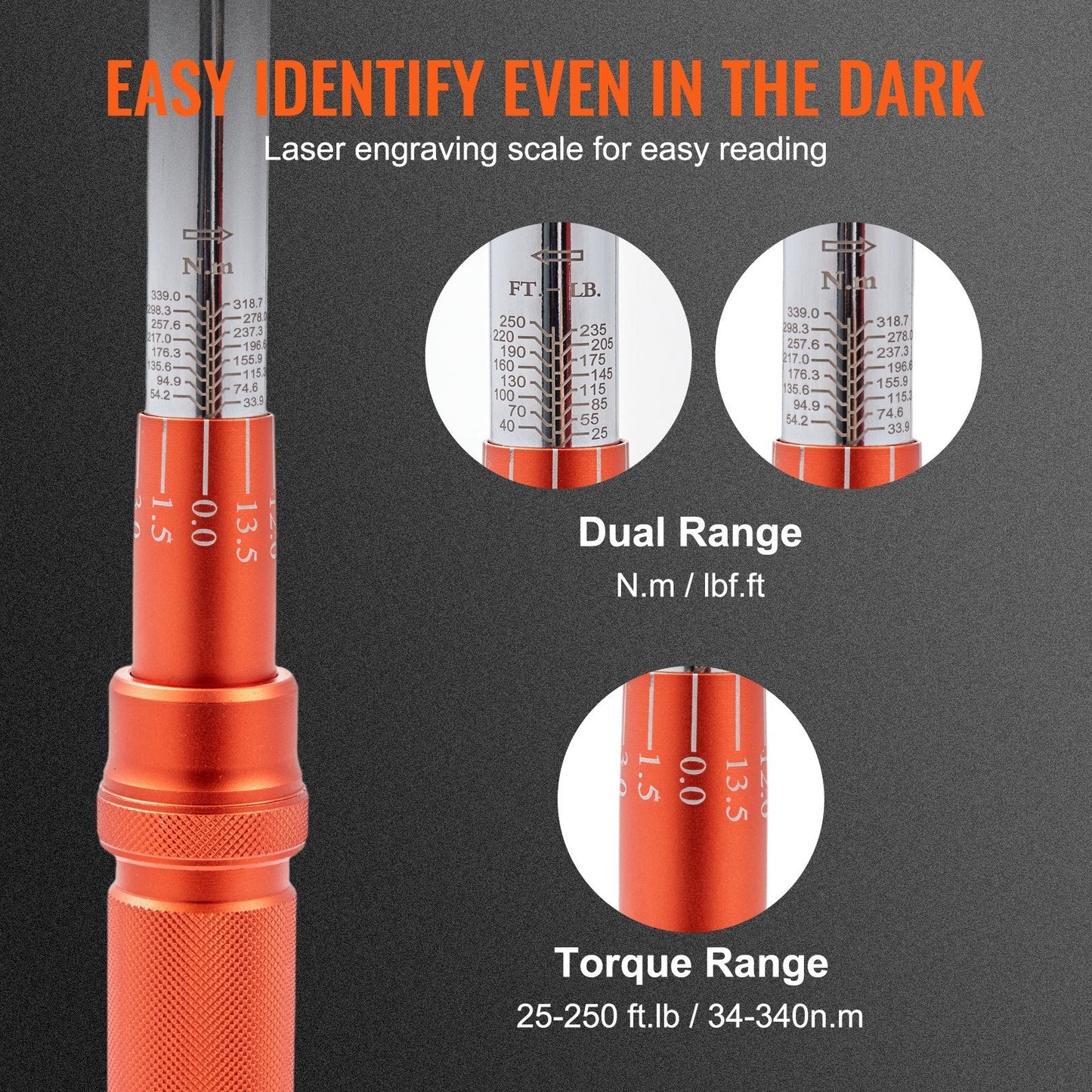Adjustable Torque Wrench 1/2" Drive, 34-340 Nm, with 72-Tooth Ratchet