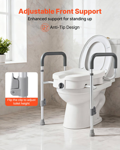 Raised Toilet Seat with Arms, 159 kg Capacity, 127 mm Lift Height & Adjustable Width, Widened Commode Elevated Toilet Seat Riser with Handles for Seniors, Elderly, Handicap, Disabled, Adults