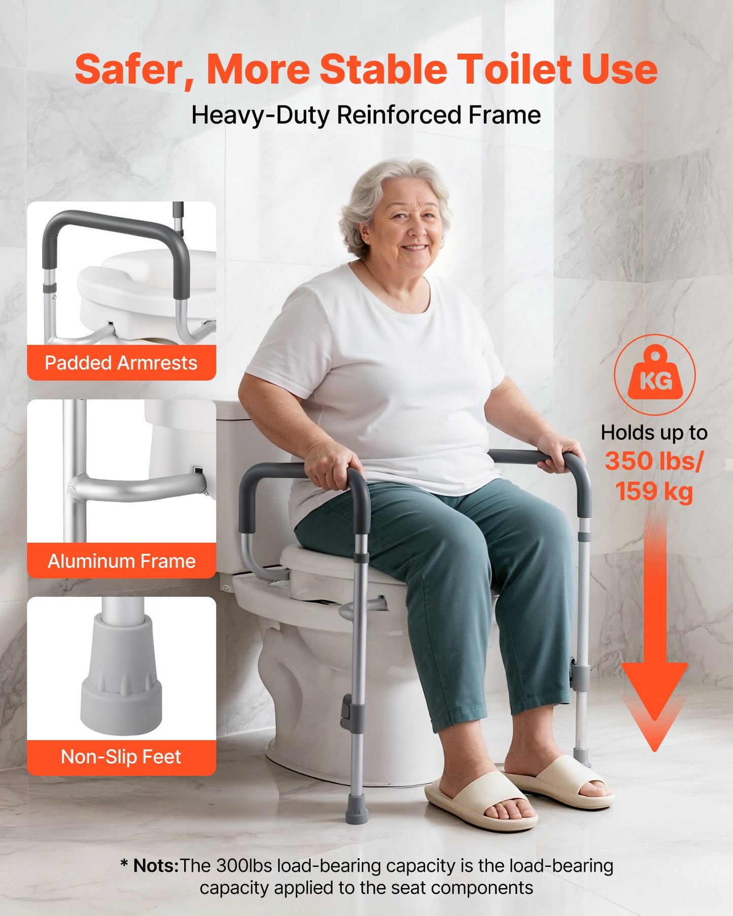 Raised Toilet Seat with Arms, 159 kg Capacity, 127 mm Lift Height & Adjustable Width, Widened Commode Elevated Toilet Seat Riser with Handles for Seniors, Elderly, Handicap, Disabled, Adults