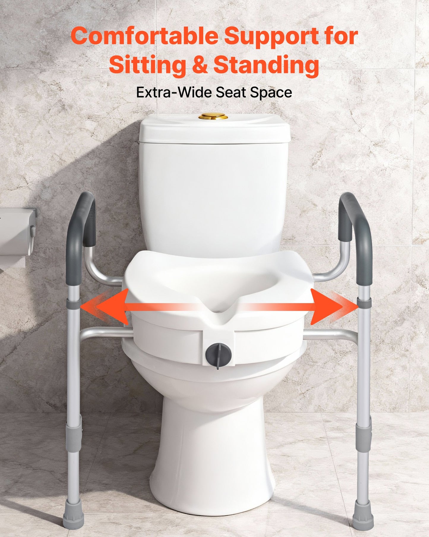 Raised Toilet Seat with Arms, 159 kg Capacity, 127 mm Lift Height & Adjustable Width, Widened Commode Elevated Toilet Seat Riser with Handles for Seniors, Elderly, Handicap, Disabled, Adults