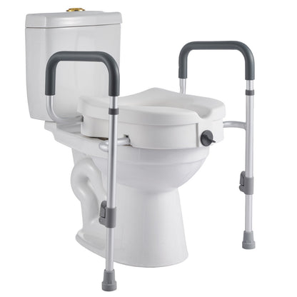 Raised Toilet Seat with Arms, 159 kg Capacity, 127 mm Lift Height & Adjustable Width, Widened Commode Elevated Toilet Seat Riser with Handles for Seniors, Elderly, Handicap, Disabled, Adults