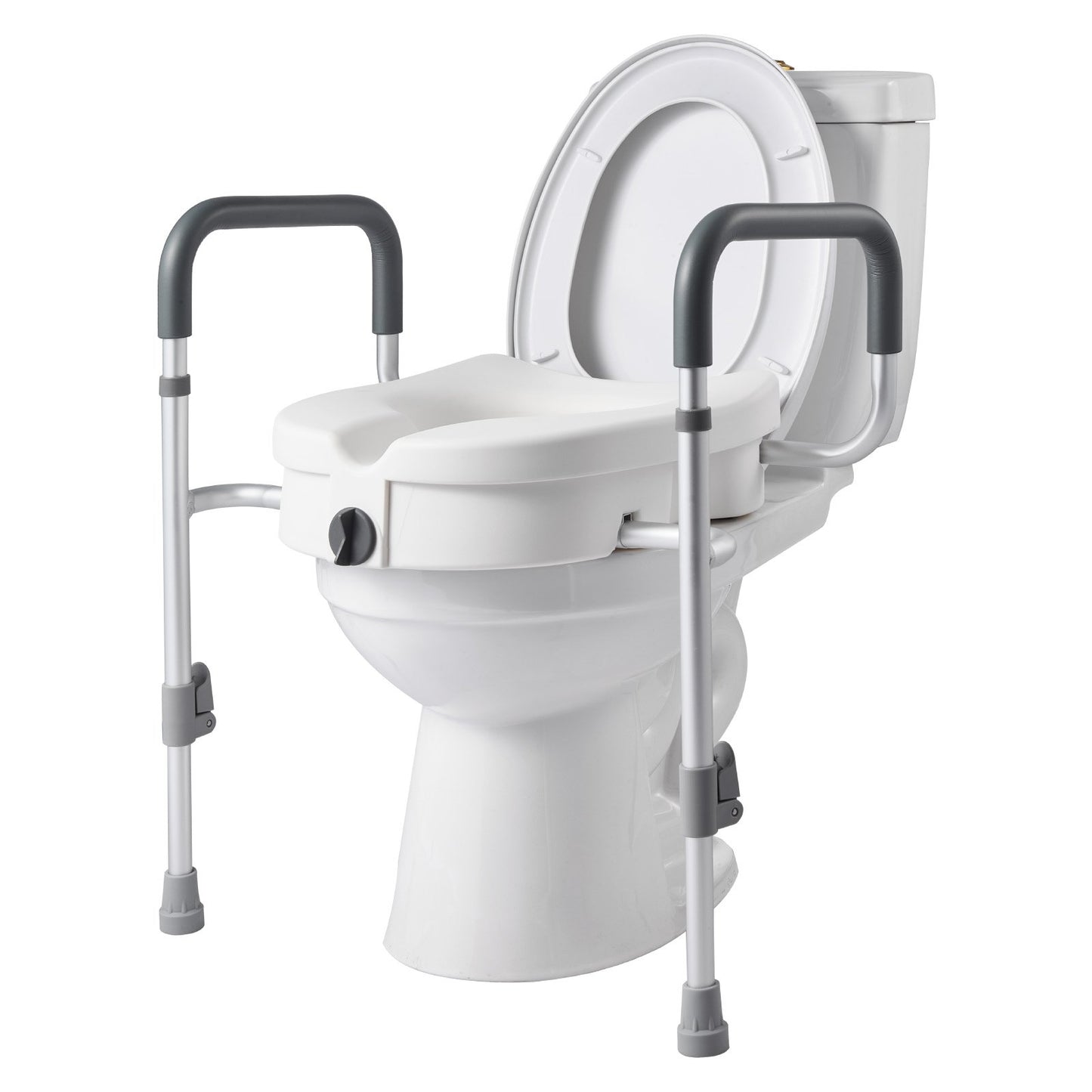 Raised Toilet Seat with Arms, 159 kg Capacity, 127 mm Lift Height & Adjustable Width, Widened Commode Elevated Toilet Seat Riser with Handles for Seniors, Elderly, Handicap, Disabled, Adults