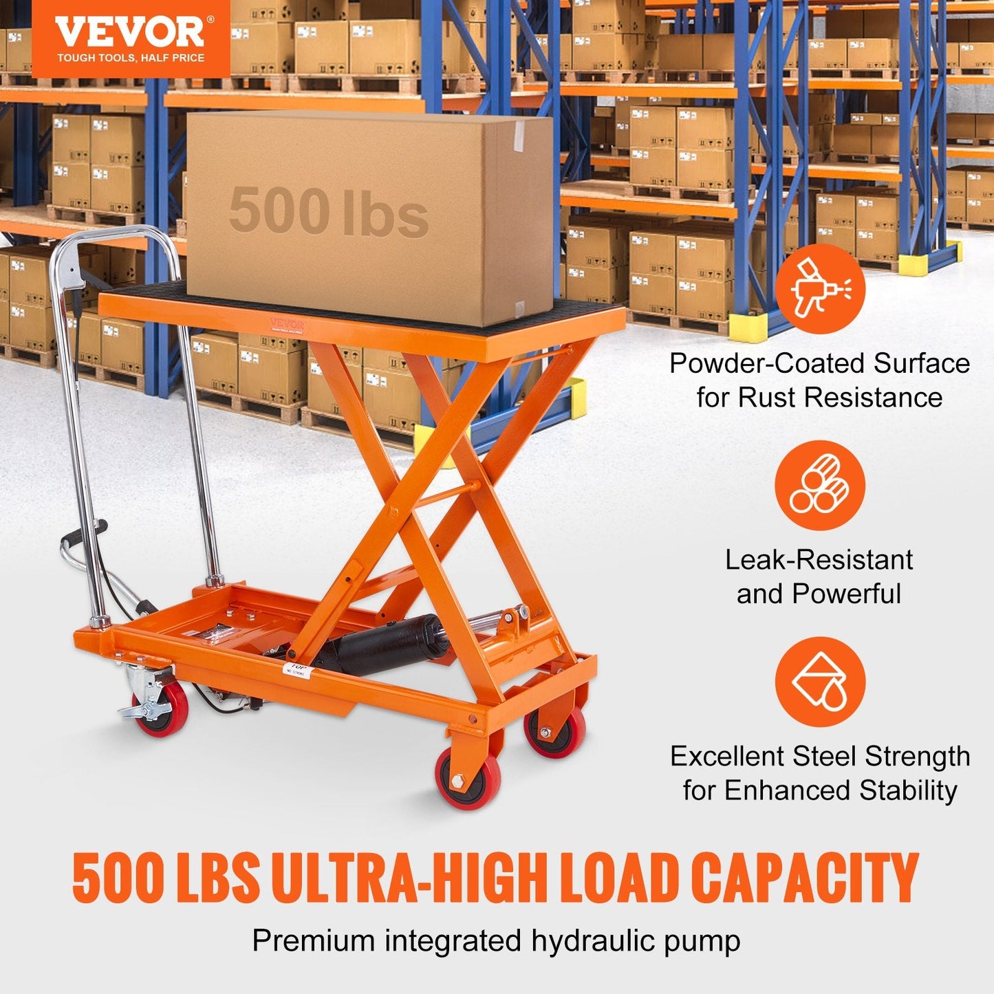 Hydraulic Scissor Lift Cart, 230kg Capacity, 0.72m Height, Manual Operation