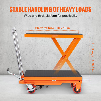 Hydraulic Scissor Lift Cart, 230kg Capacity, 0.72m Height, Manual Operation
