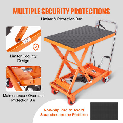 Hydraulic Scissor Lift Cart, 230kg Capacity, 0.72m Height, Manual Operation