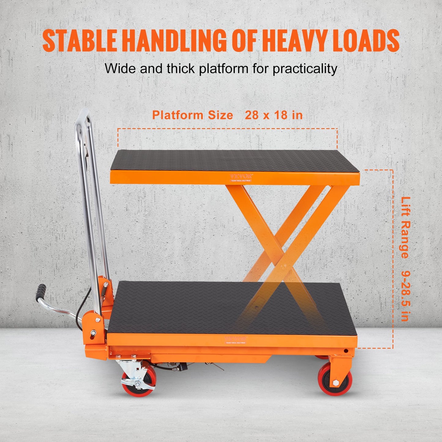 VEVOR Hydraulic Lift Table Cart, 330lbs Capacity 28.5" Lifting Height, Manual Single