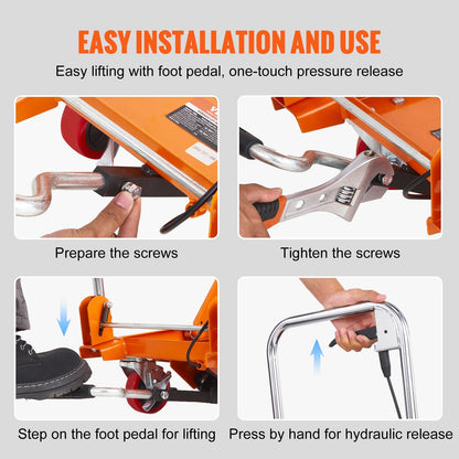 Hydraulic Lift Table Cart, 150kg Capacity, 0.7m Lift Height, Manual Scissor Design