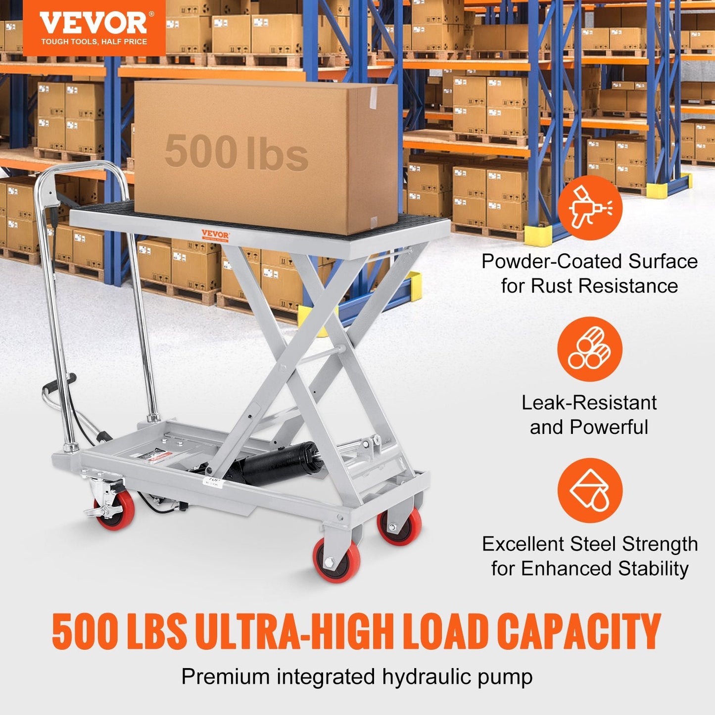 Hydraulic Lift Table Cart, 230kg Capacity, 0.7m Height, Manual Scissor Lift