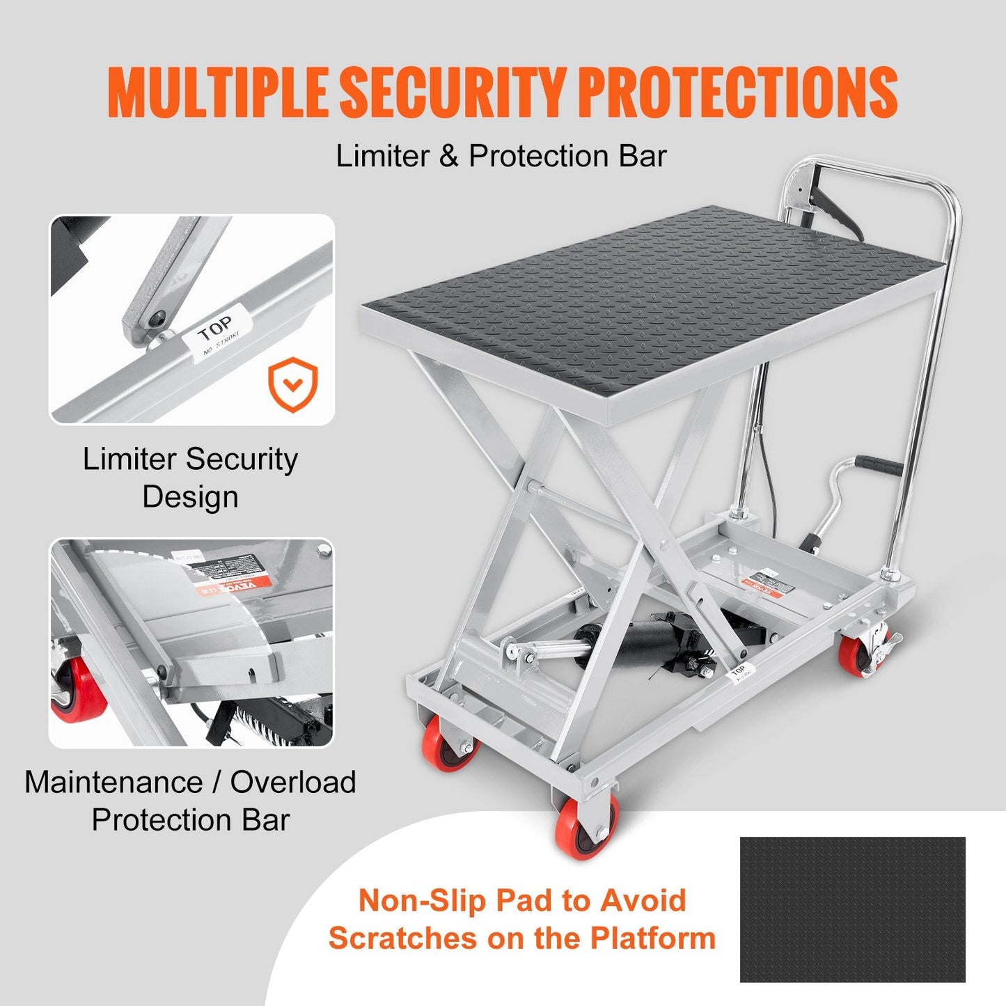 Hydraulic Lift Table Cart, 230kg Capacity, 0.7m Height, Manual Scissor Lift
