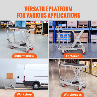 VEVOR Hydraulic Lift Table Cart, 500lbs Capacity 28.5" Lifting Height, Manual Single