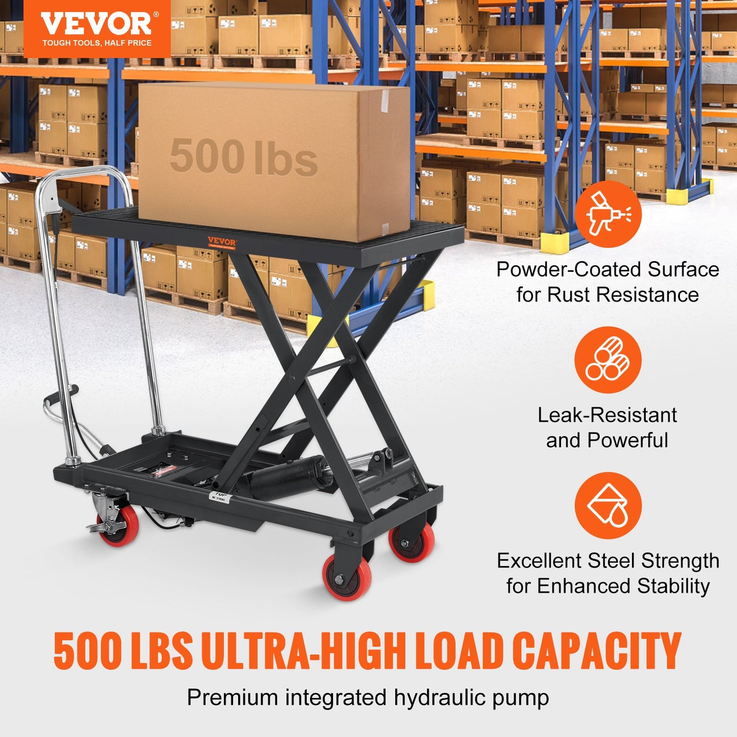 VEVOR Hydraulic Lift Table Cart, 330lbs Capacity 28.5" Lifting Height, Manual Single
