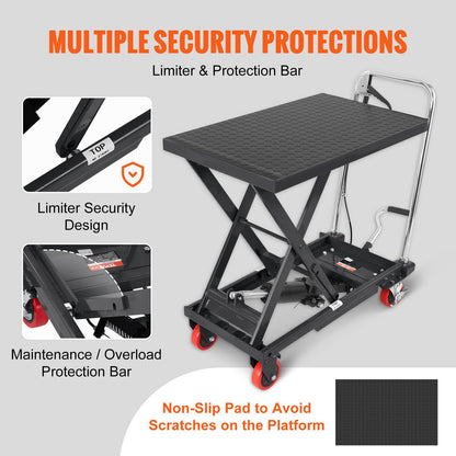 VEVOR Hydraulic Lift Table Cart, 330lbs Capacity 28.5" Lifting Height, Manual Single