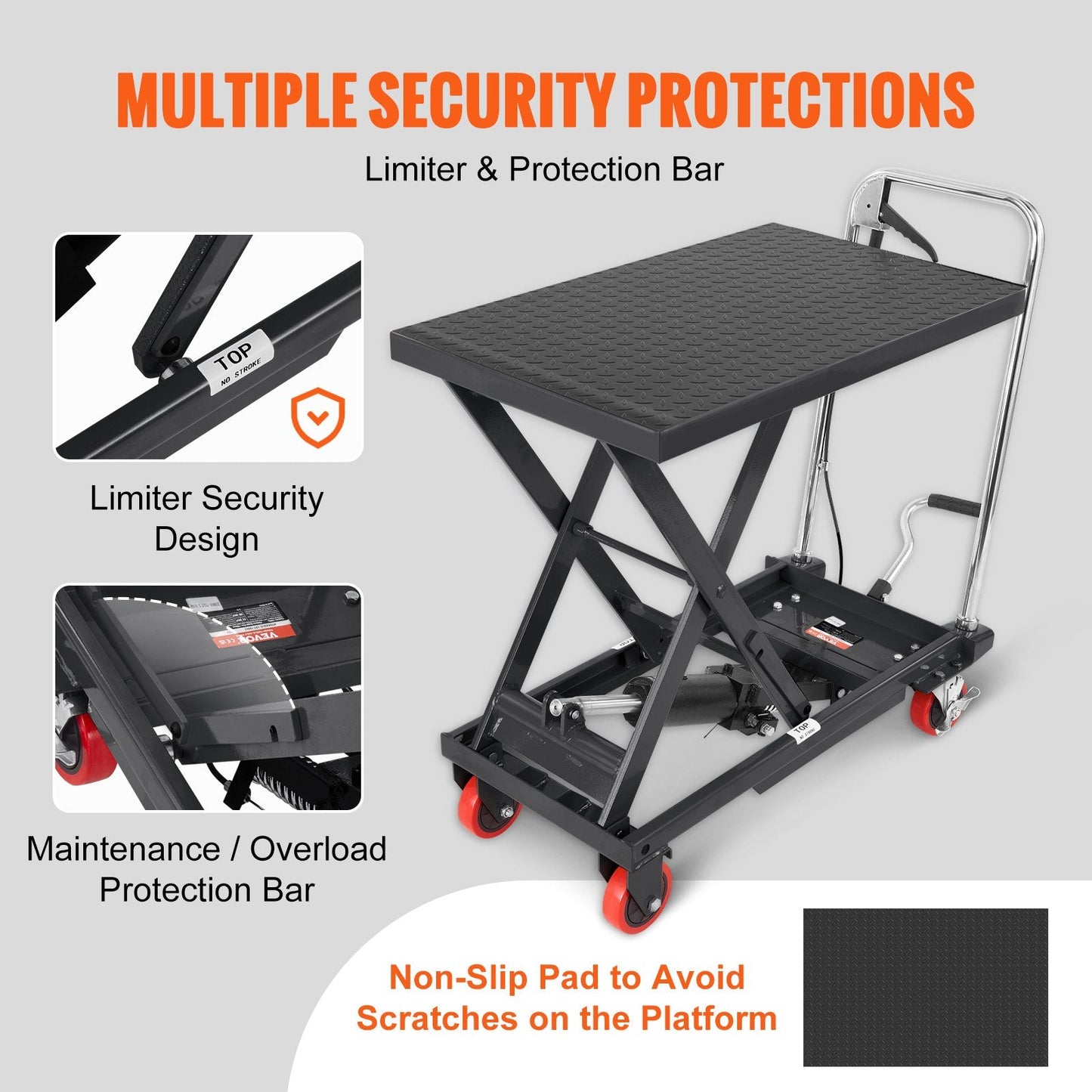 Hydraulic Lift Table Cart, 230kg Capacity, 0.72m Lift Height, Single Scissor Design