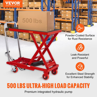 Hydraulic Scissor Lift Cart, 230 kg Capacity, 0.72 m Lift Height, Red