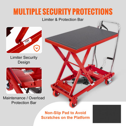 VEVOR Hydraulic Lift Table Cart, 500lbs Capacity 28.5" Lifting Height, Manual Single