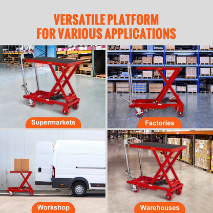 VEVOR Hydraulic Lift Table Cart, 500lbs Capacity 28.5" Lifting Height, Manual Single
