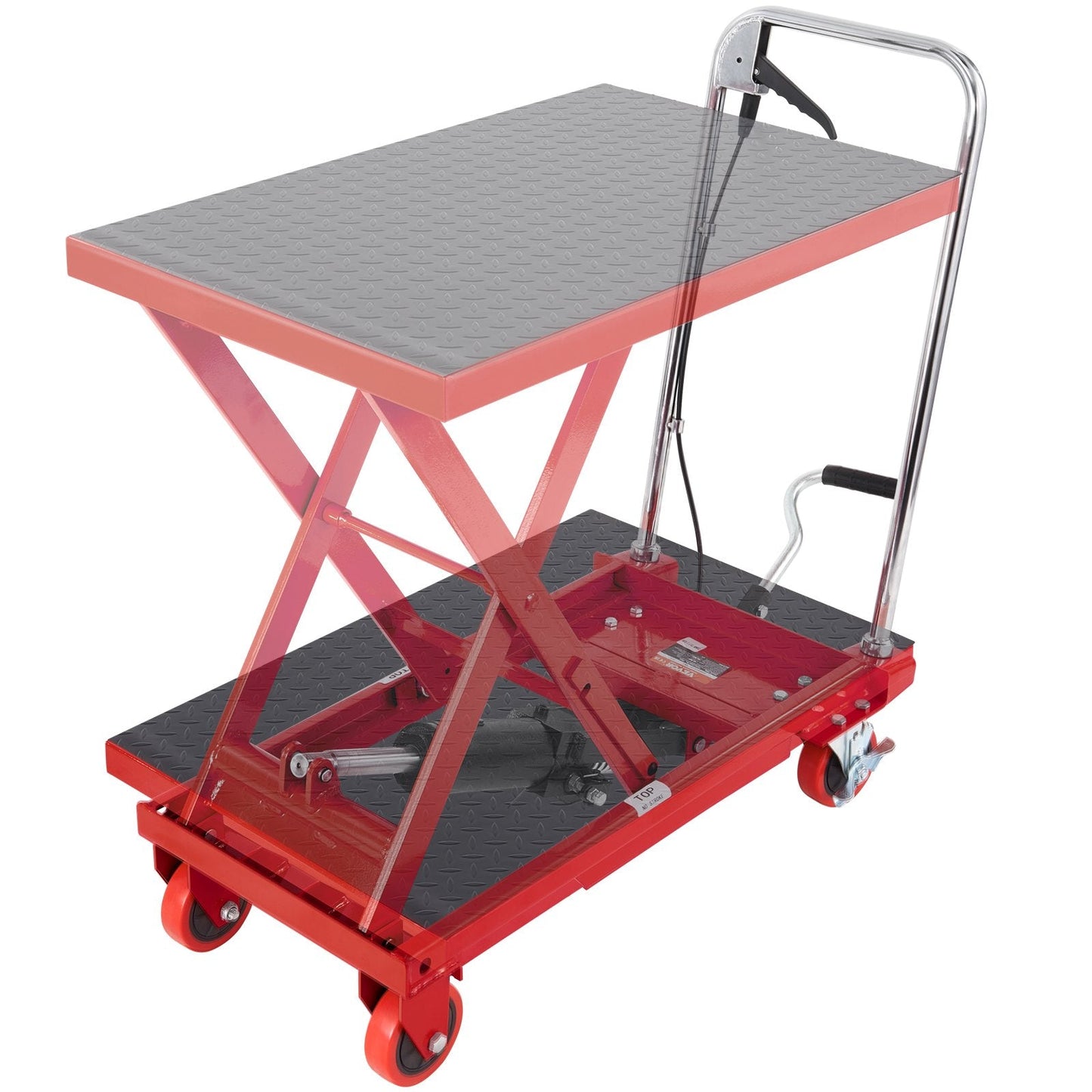 Hydraulic Scissor Lift Cart, 230 kg Capacity, 0.72 m Lift Height, Red