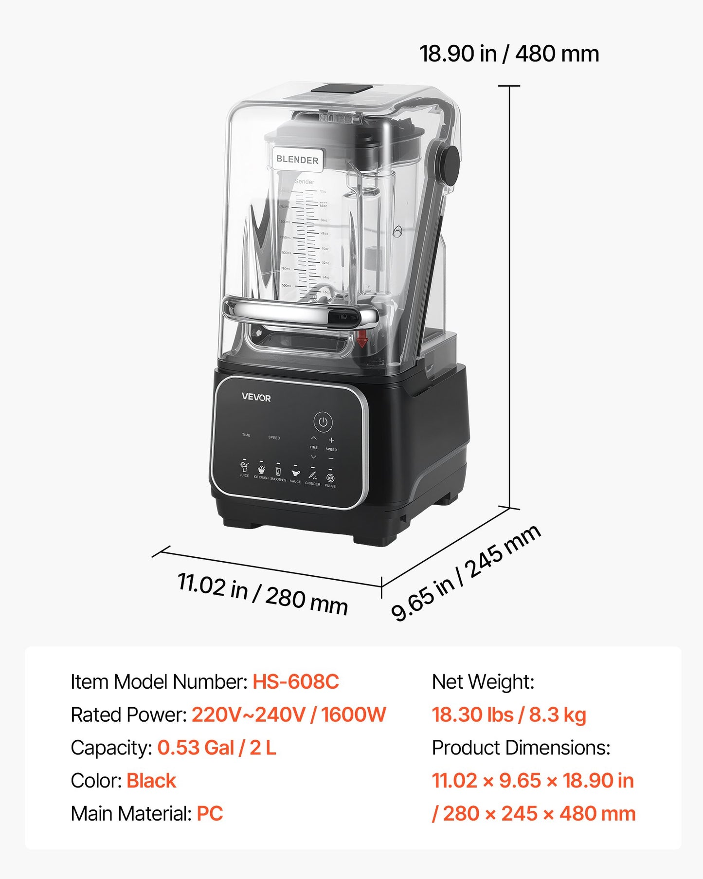 Blender, 2L Professional Countertop Blenders with Shield, 2200W 26000RPM Kitchen Food Processor Combo, Self-Cleaning, Speed Adjustable, 6 Preset Menu for Smoothies, Ice Crushing, Puree, Black
