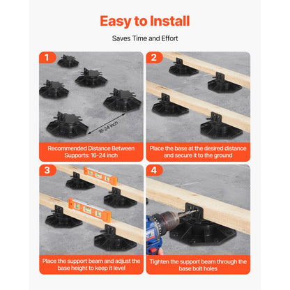 VEVOR 24 Pcs Adjustable Deck Support Pedestal Deck Foundation Base 1.18-2.36 in