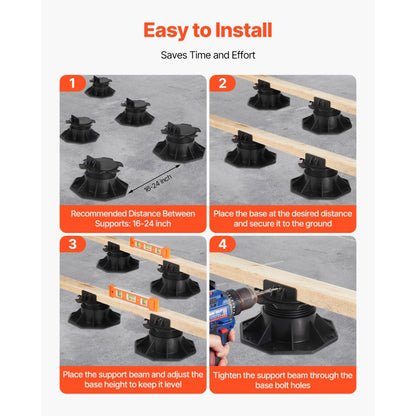 VEVOR 24 Pcs Adjustable Deck Support Pedestal Deck Foundation Base 2.36-5.31 in