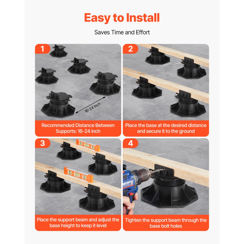 VEVOR 12 Pcs Adjustable Deck Support Pedestal Deck Foundation Base 2.36-5.31 in