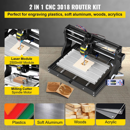 CNC 3018 Pro 2500mW Laser Engraving Machine with GRBL Control, 30x18x4.5 cm