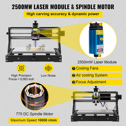 CNC 3018 Pro 2500mW Laser Engraving Machine with GRBL Control, 30x18x4.5 cm