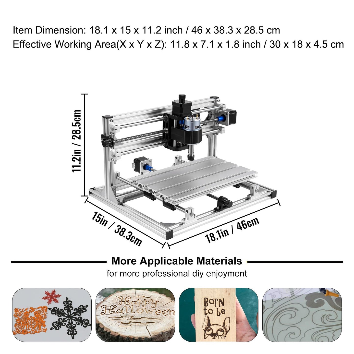 DIY CNC 3-Axis Engraver Kit with 0.5W Laser for Wood and PCB, 30x18x4.5 cm Area