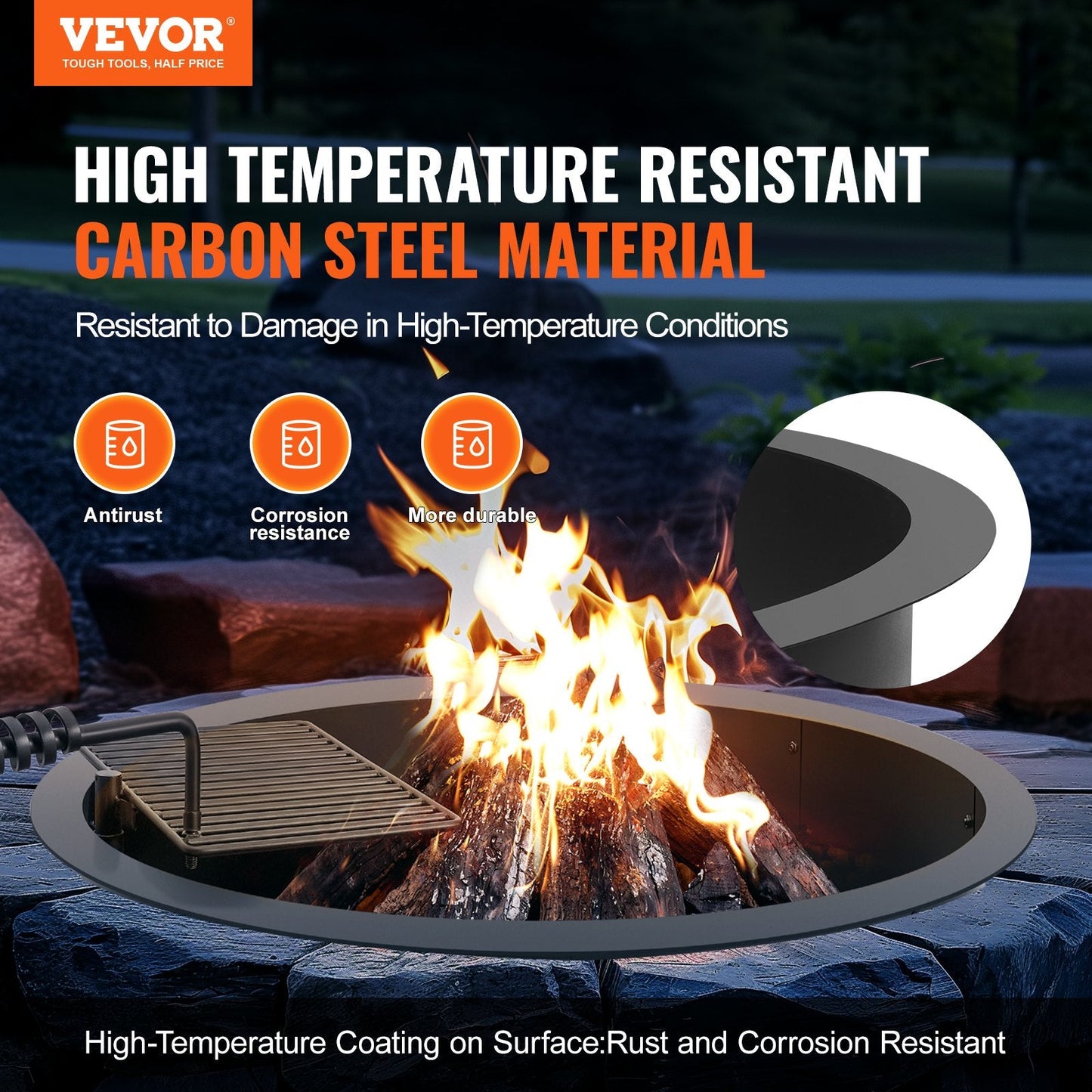 Steel Campfire Ring with BBQ Functionality, 1m Diameter, DIY Assembly