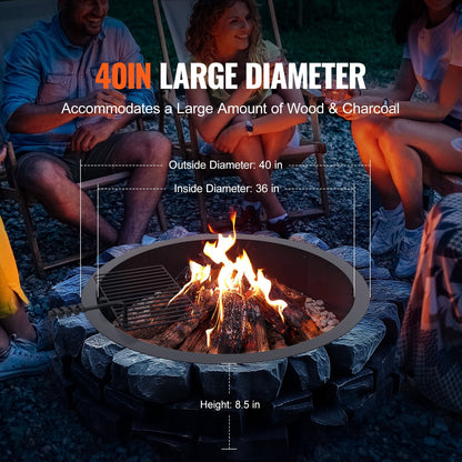Steel Campfire Ring with BBQ Functionality, 1m Diameter, DIY Assembly