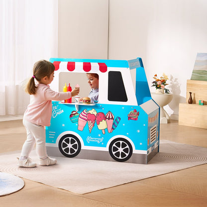 VEVOR Ice Cream Truck Wooden Playset Pretend Play Stand for Kids Aged 3-7